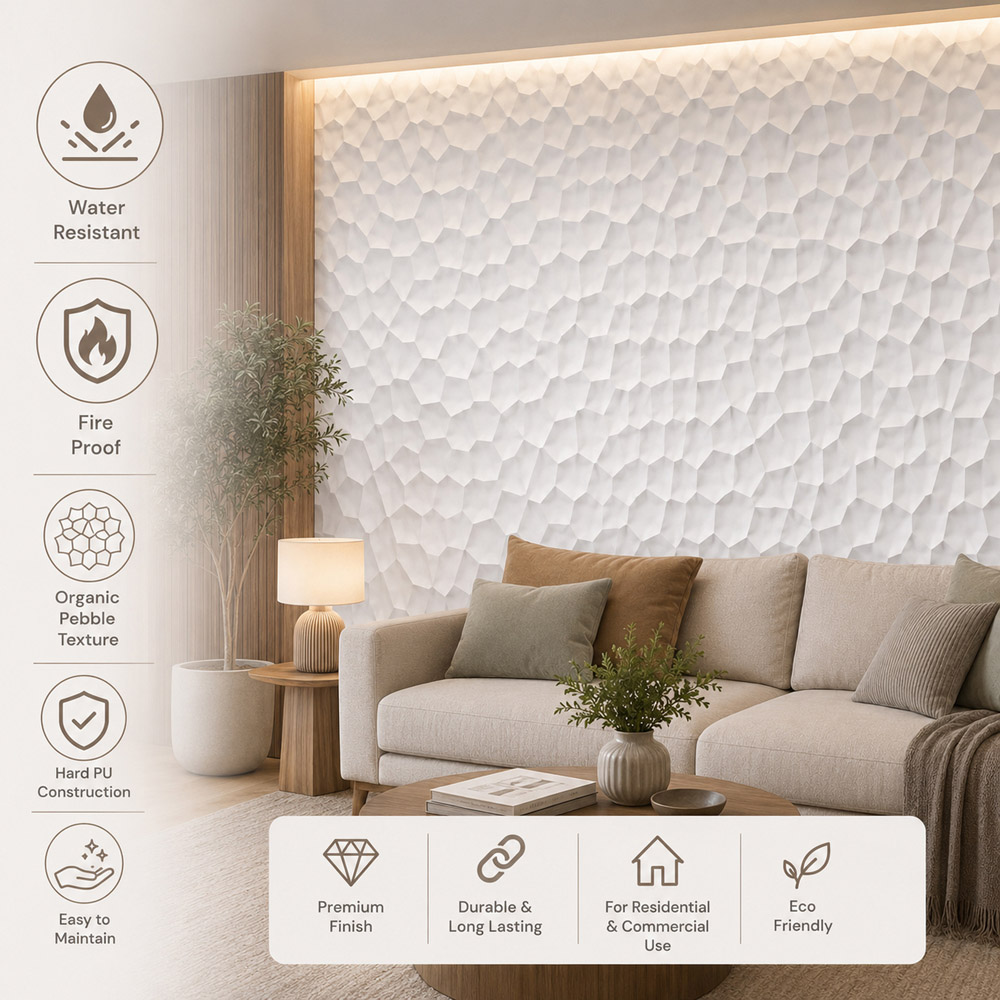 Britwall Jade White Organic Pebble Texture Hard PU Wall Panel 1200 x 600 x 25mm 2 Pack Image 6