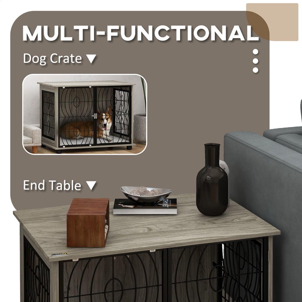 PawHut Grey Dog Crate End Table with Cushion 75cm Image 5