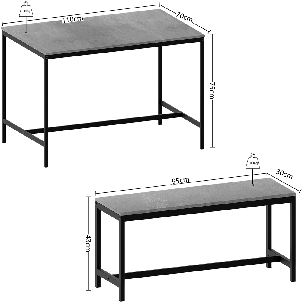 Vida Designs Roslyn 4 Seater Metal Frame Dining Bench Set Concrete Grey Image 7