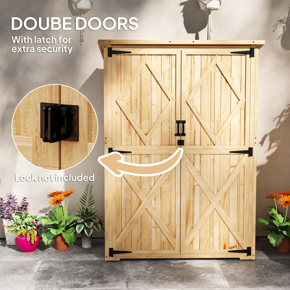 Outsunny 5.4 x 3.8ft Natural Double Door Wooden Tool Storage Cabinet Image 6