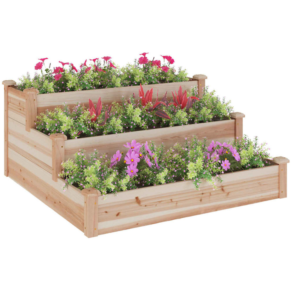 vidaXL 3-Tier Brown Fir Wood Raised Garden Bed 56 x 120 x 120cm Image 2