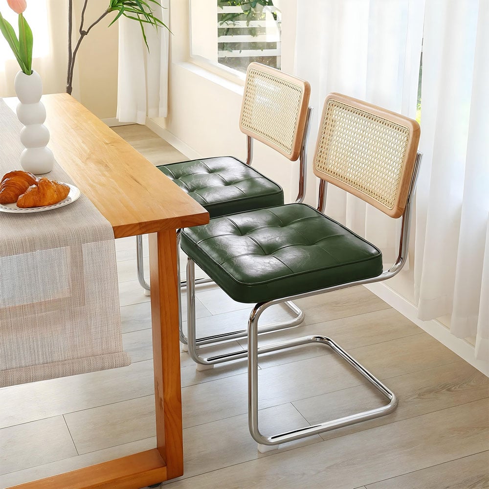Living and Home Set of 2 Dark Green PU Leather Rattan Back Dining Chairs Image 7