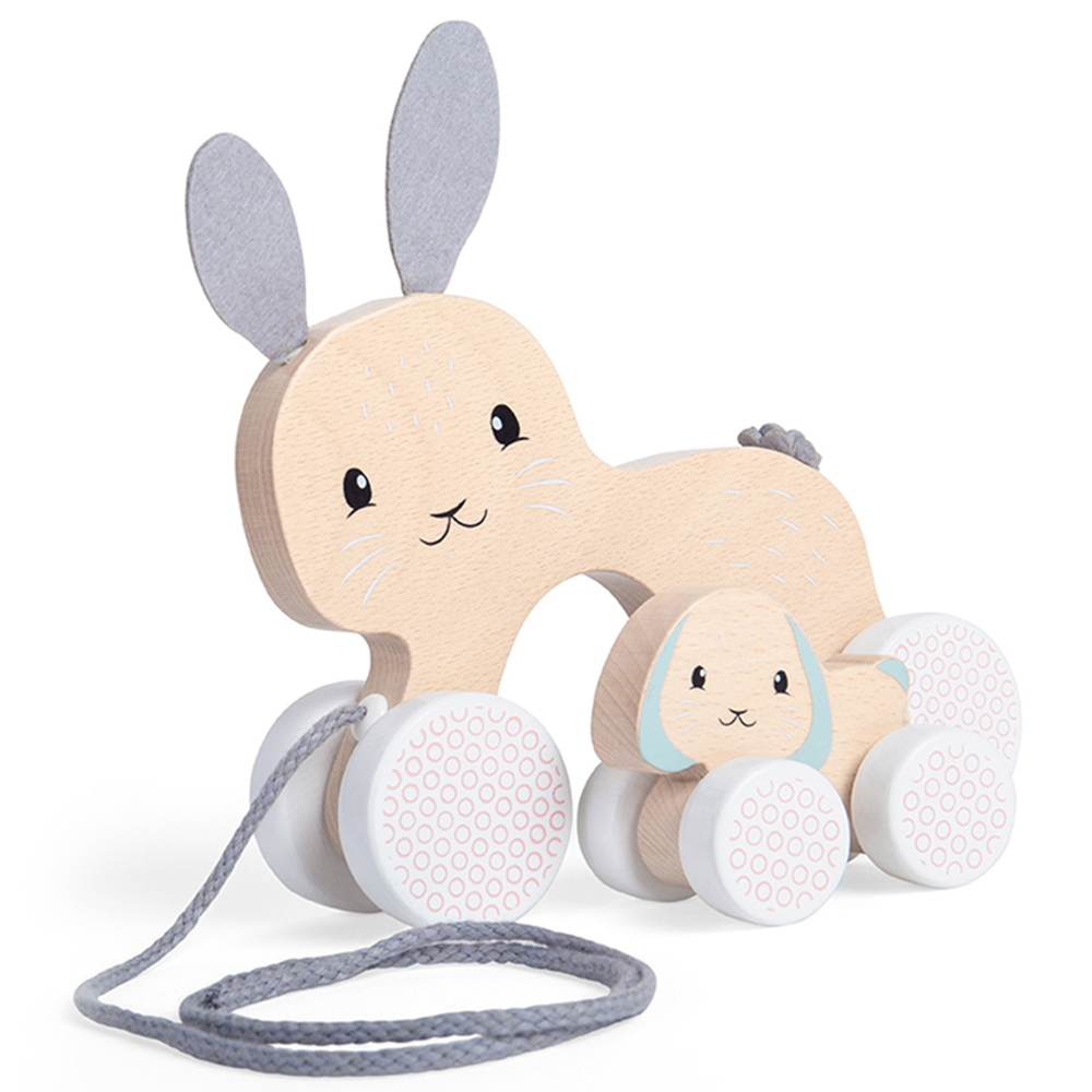Bigjigs Toys FSC Wooden Pull Along Bunny and Baby Cream Image 2