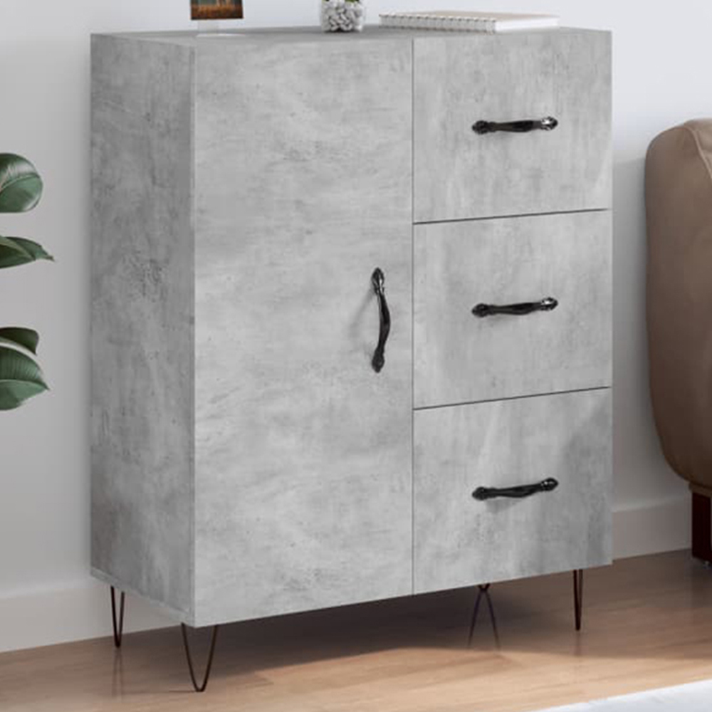vidaXL Single Door 3 Drawer Concrete Grey Wooden Sideboard Image 1
