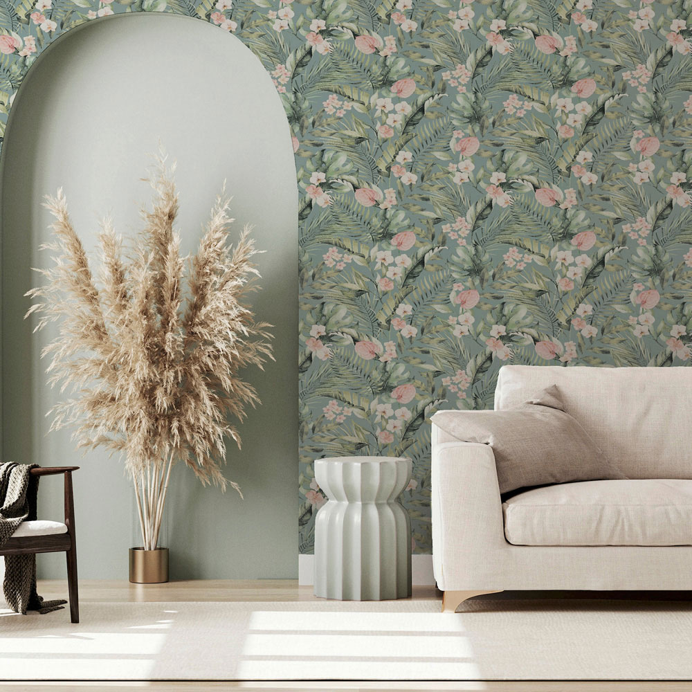 Arthouse Tropical Floral Sea Blue Wallpaper Image 3