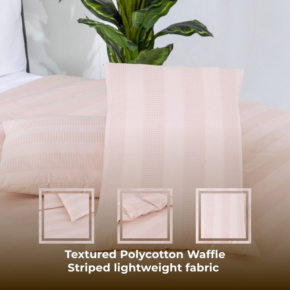 MHG Living Double Dusky Pink Dobby Waffle Striped Duvet Set Image 4