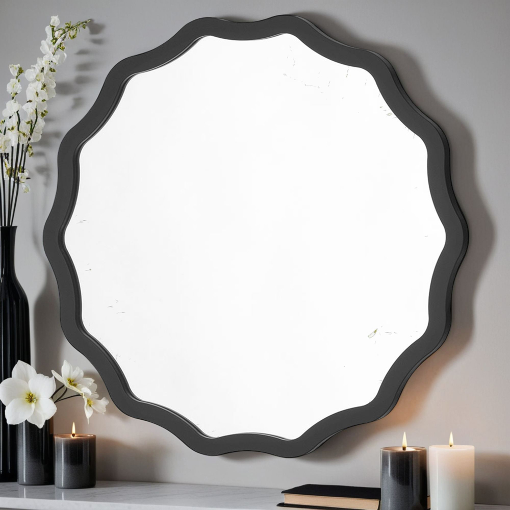 Yearn Wavy Black Ripple Edged Round Mirror 90cm Image 2