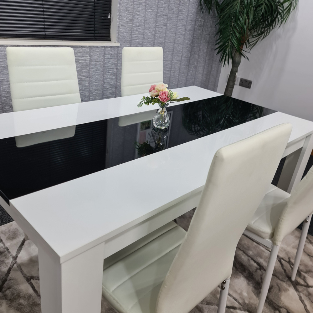 Kosy Koala 4 Seater Faux Leather Dining Set Black and White Image 3