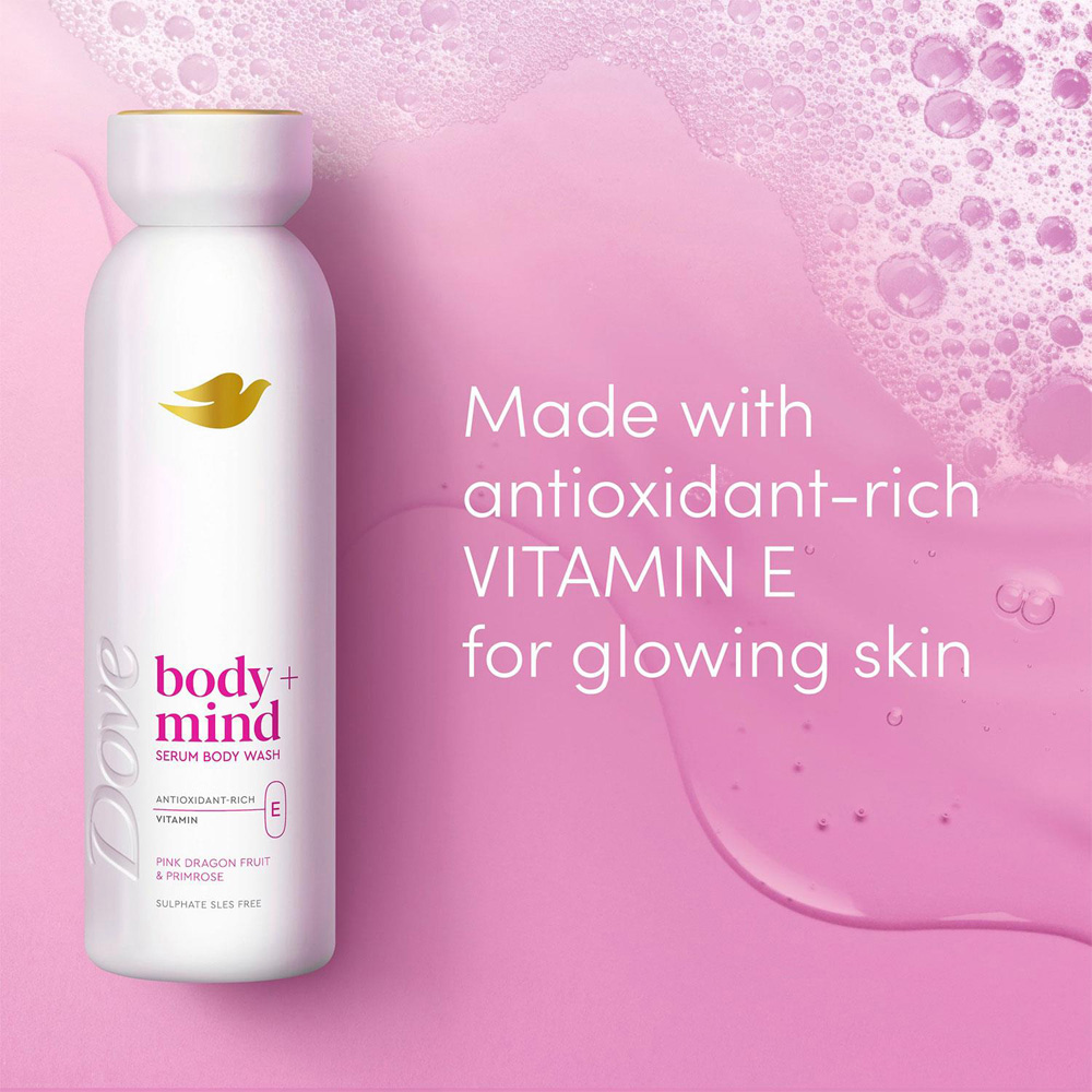 Dove Body+Mind Pink Dragon Fruit and Primrose Vitamin E Serum Body Wash 350ml 6 Pack Image 3