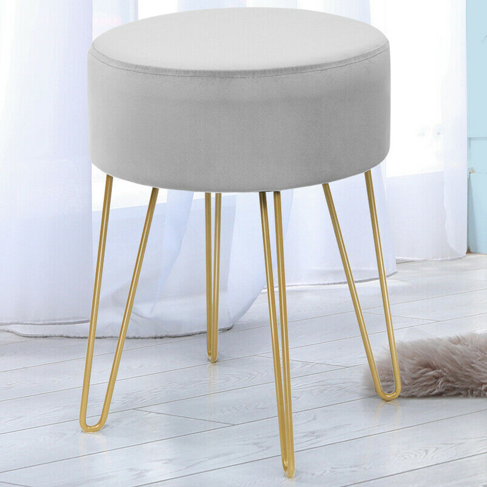 Costway Grey Velvet Round Footstool Image 1