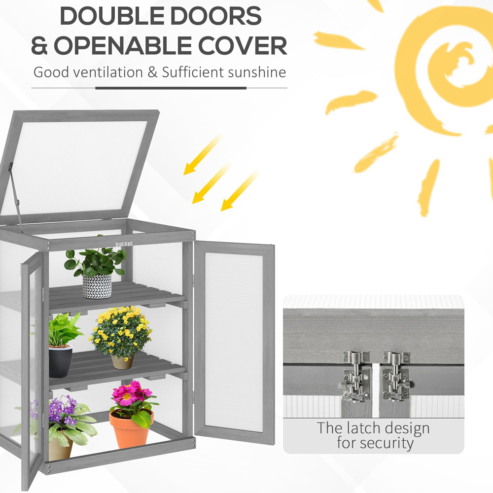 Outsunny 3-Tier Dark Grey Wooden Polycarbonate Cold Frame Image 5