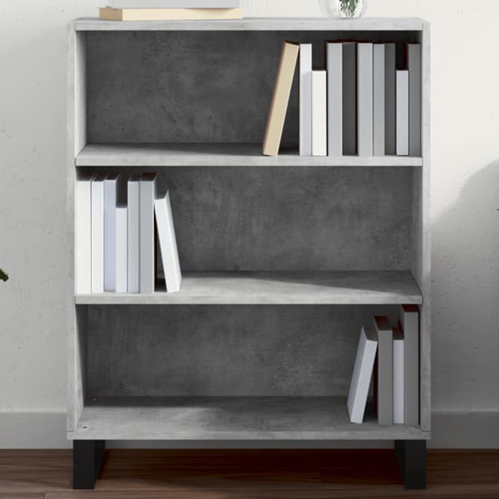 vidaXL 3 Open Shelf Concrete Grey Shelf Cabinet with Metal Legs Image 1