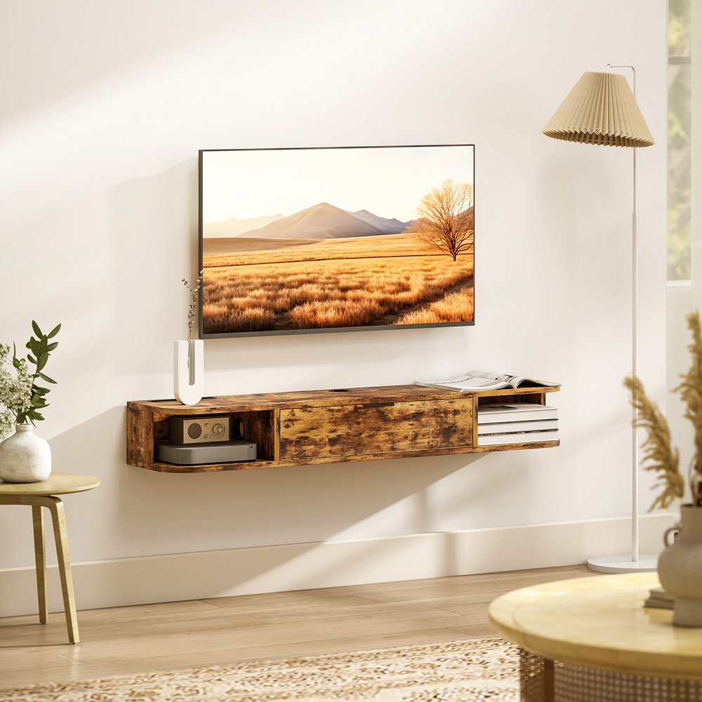 Portland 120cm Single Door 2 Shelf Rustic Brown Floating TV Unit Image 5