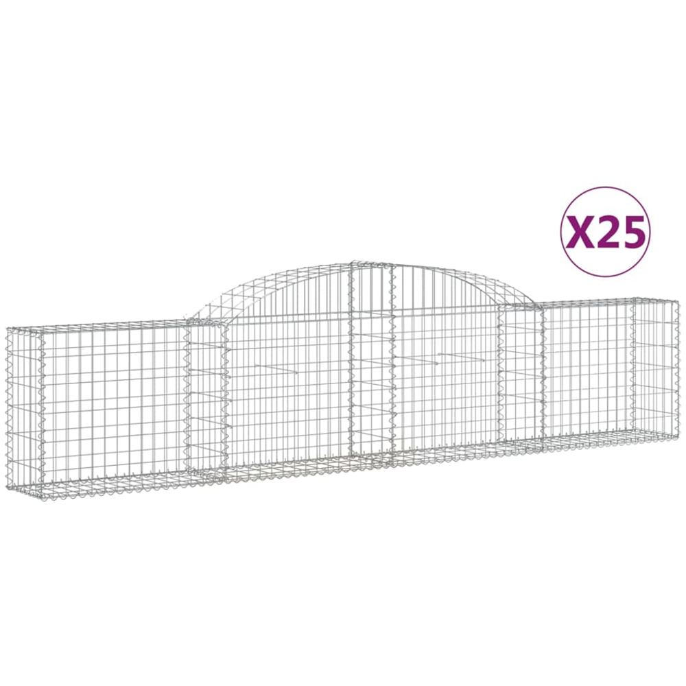 vidaXL Silver Galvanised Iron Arched Gabion Basket 300 x 30 x 60/80cm 25 Pack Image 2