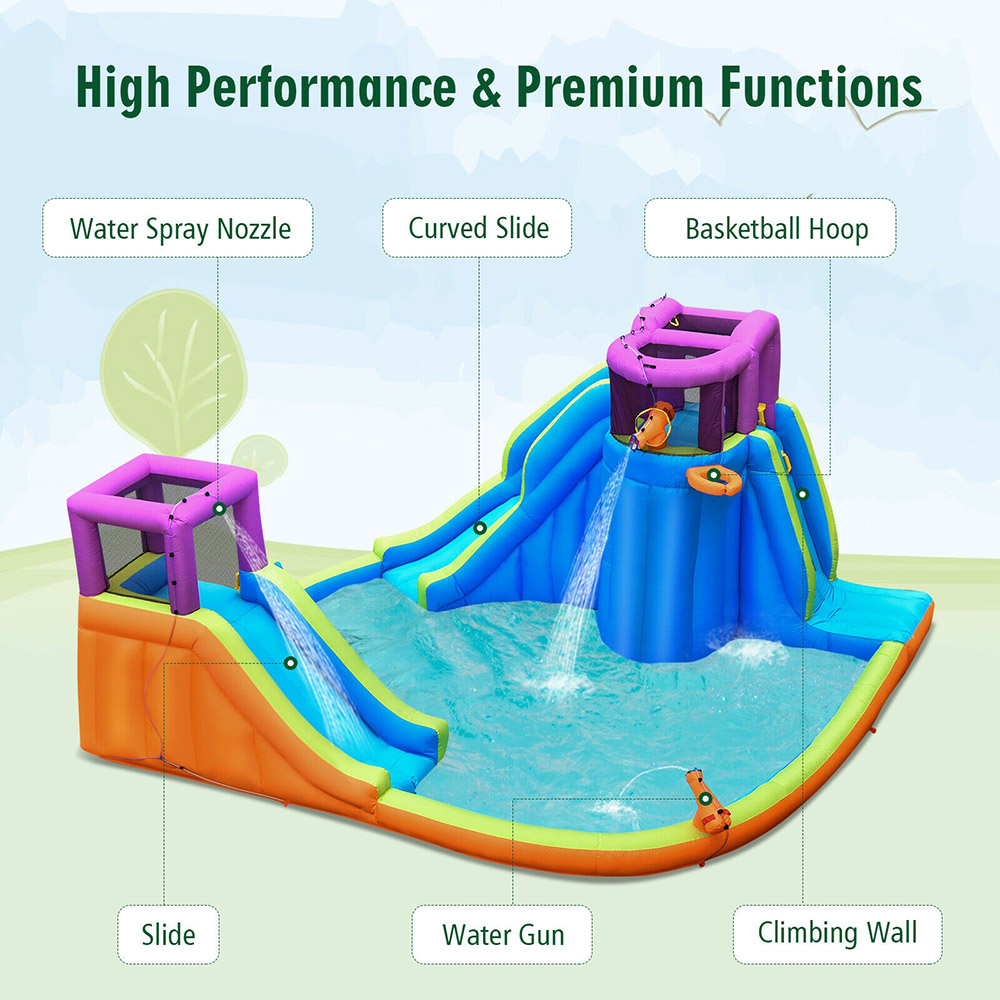 Costway Kids Inflatable Double Slides Bouncy Castle with Basketball Hoop Image 6