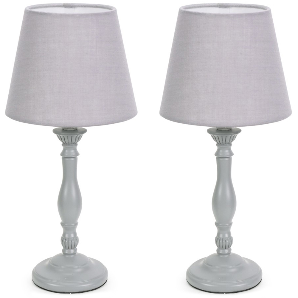 ValueLights Sara Tapered Shade Grey Wood Traditional Candle Stick LED Table Lamp 2 Pack Image 1