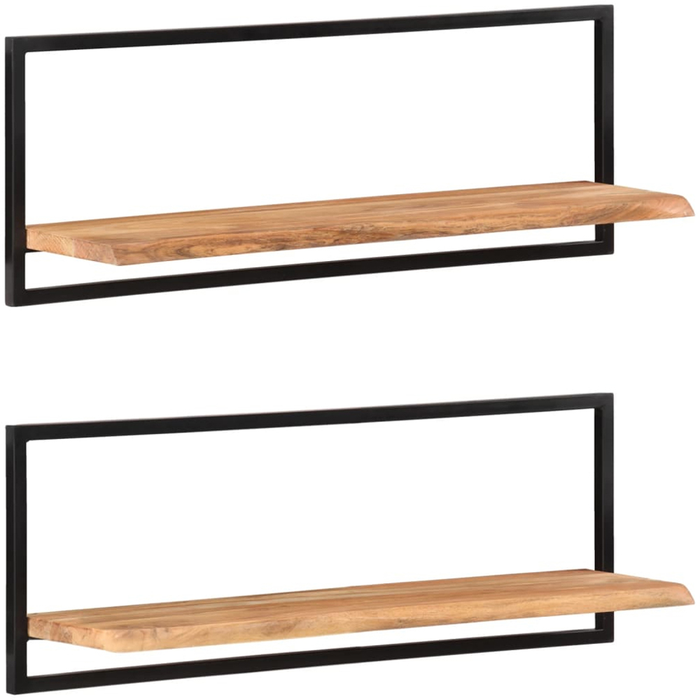 vidaXL 100 x 24 x 35cm Set of 2 Solid Wood Acacia and Steel Wall Shelf Image 5