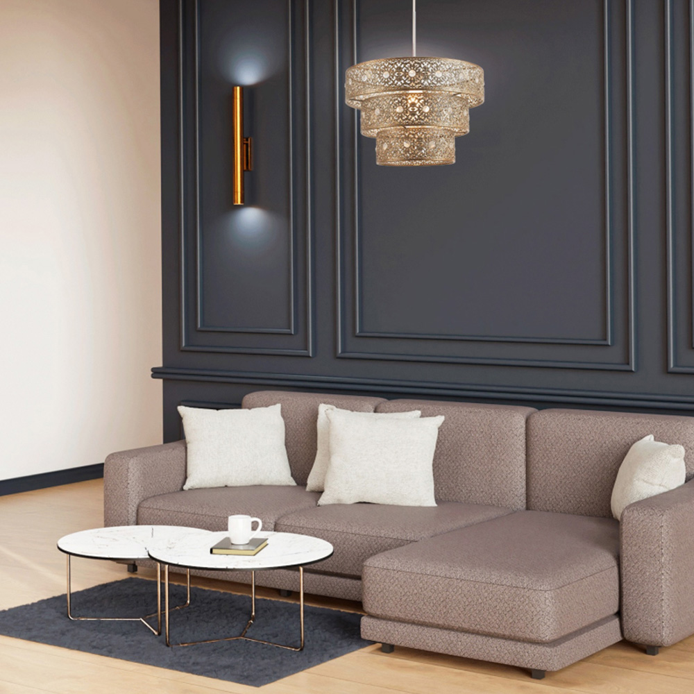 Happy Homewares Polished Gold Acrylic Gem Moroccan Style Triple Tier Pendant Shade Image 2