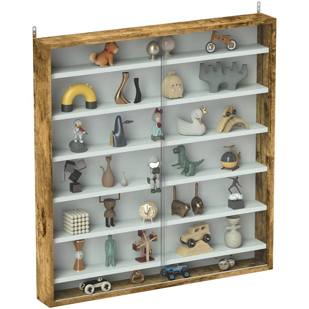 HOMCOM 7 Shelf Rustic Brown Wall Display Cabinet Image 2