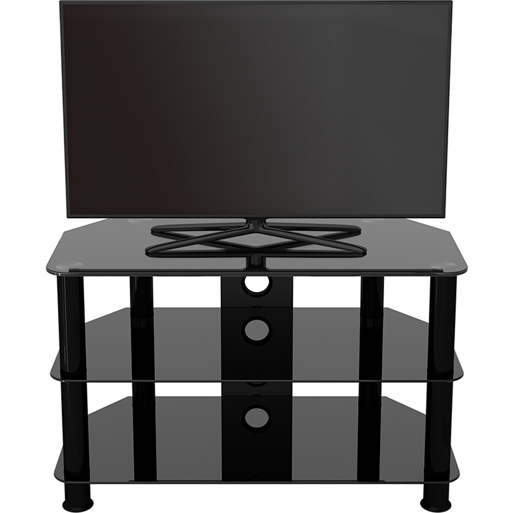 AVF Classic 2 Shelf Black Glass Corner TV Unit with Cable Management Image 6