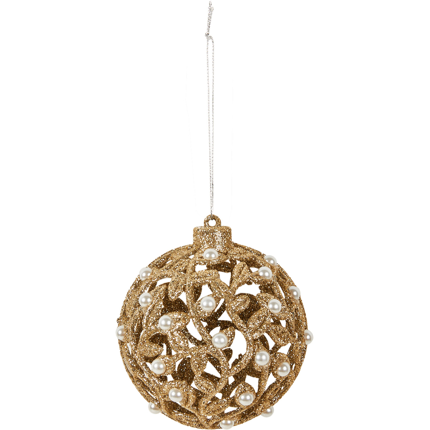 Set of 2 Hanging Pearl Baubles Gold - Gold Image 2