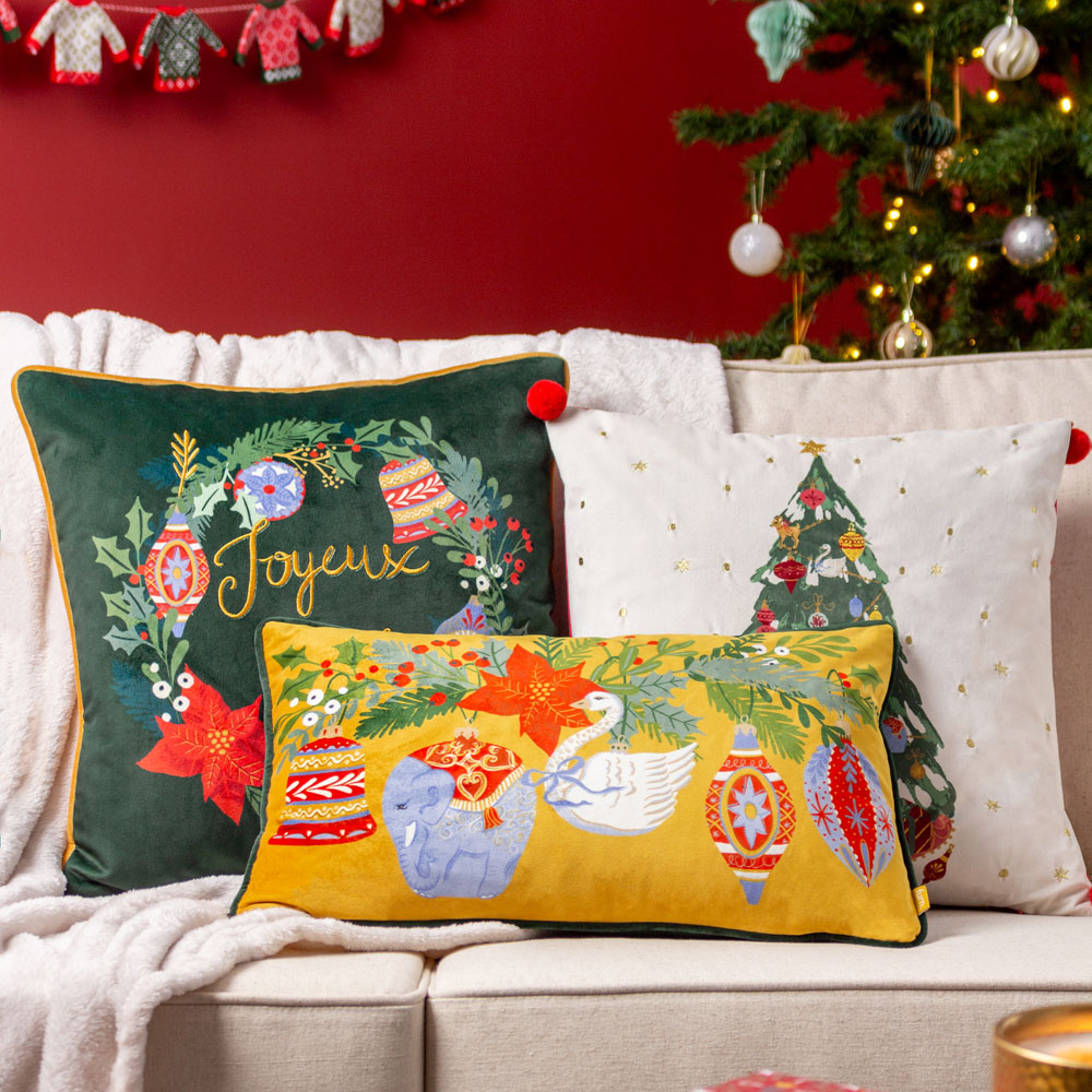 Furn Christmas Pine Green Deck The Halls Embroidered Reversible Cushion 43 x 43cm Image 5