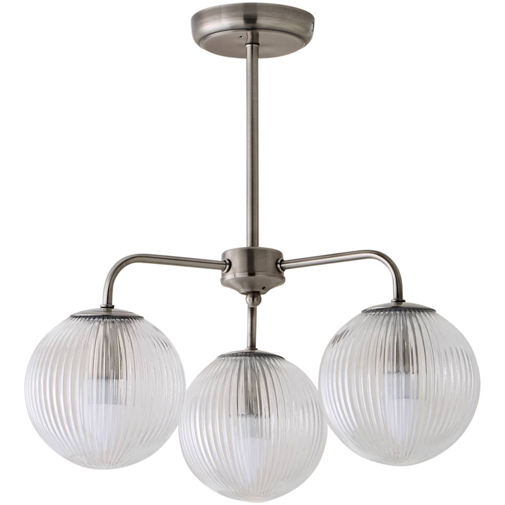 ValueLights Kempton 3 Arm Glass Globe Shade Chrome Chandelier with Bulb Image 1