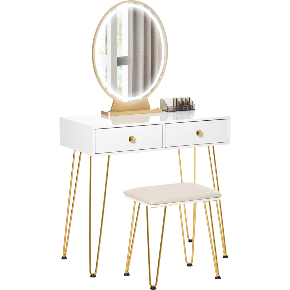 Portland White Dressing Table Set with LED Mirror Image 2