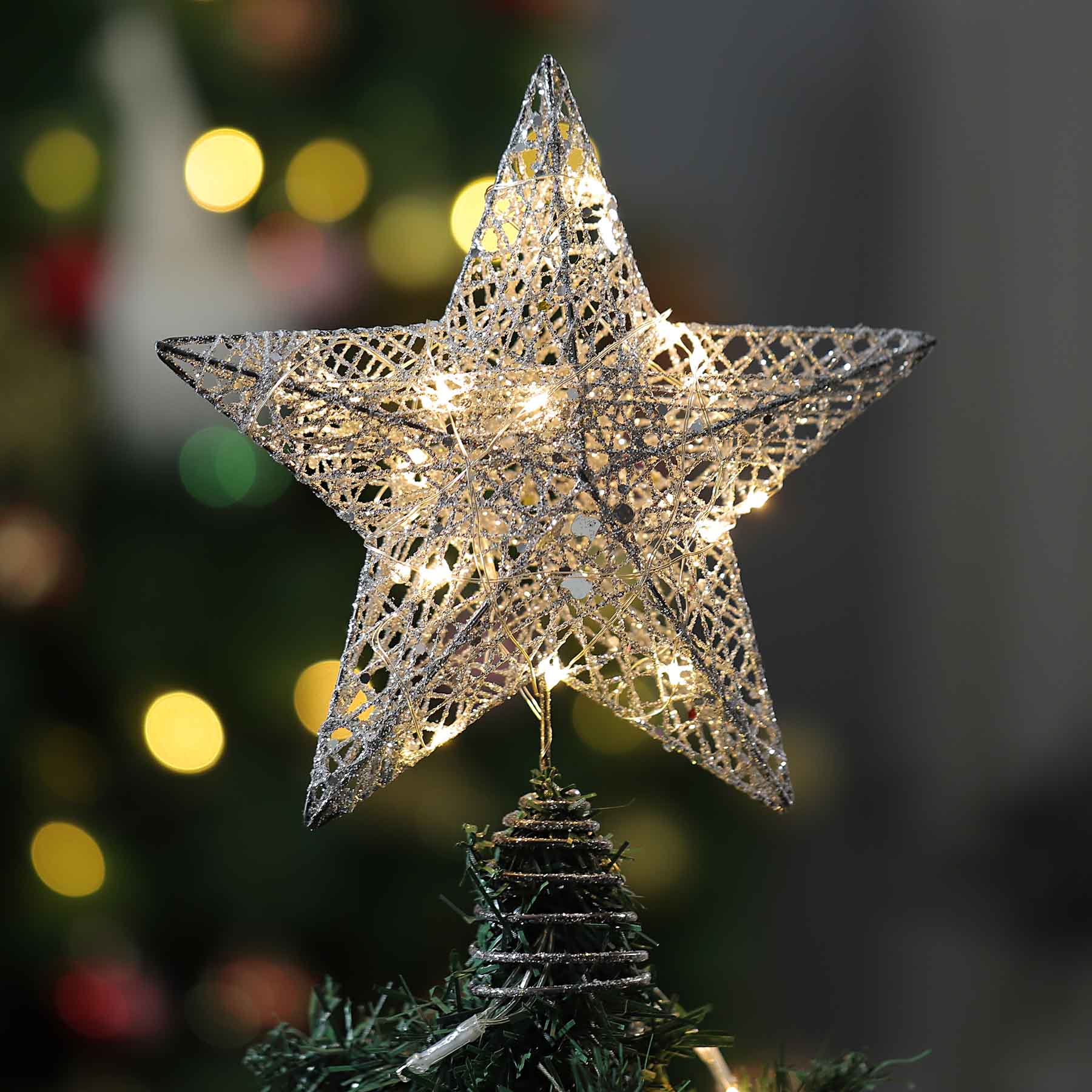 Living and Home Silver Star Christmas Tree Topper 25cm Image 1