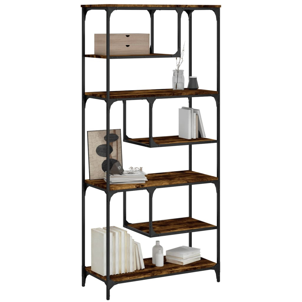 vidaXL 6 Shelf Smoked Oak Bookcase Image 3