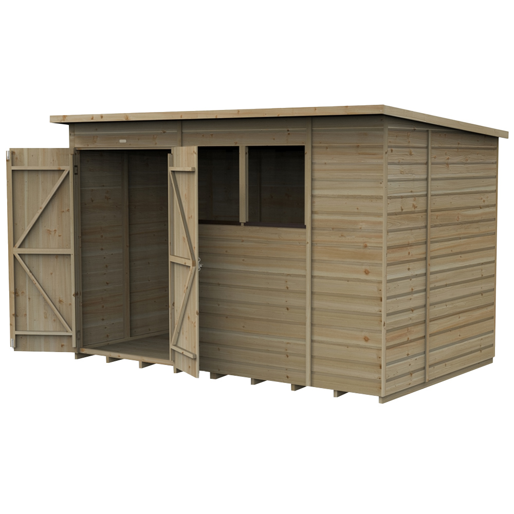 Forest Garden 10 x 6ft Beckwood Double Door 2 Window Pent Shed Image 1