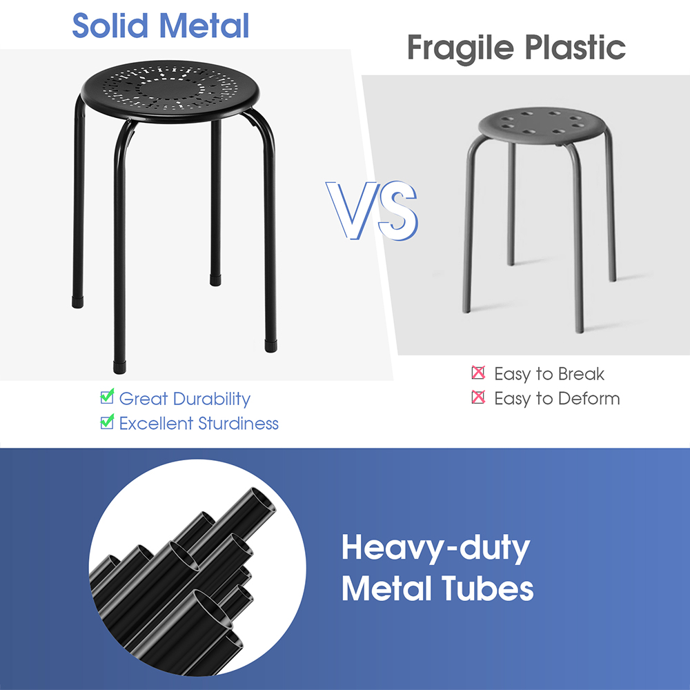 Costway Black Set of 6 Round Metal Stool Image 6