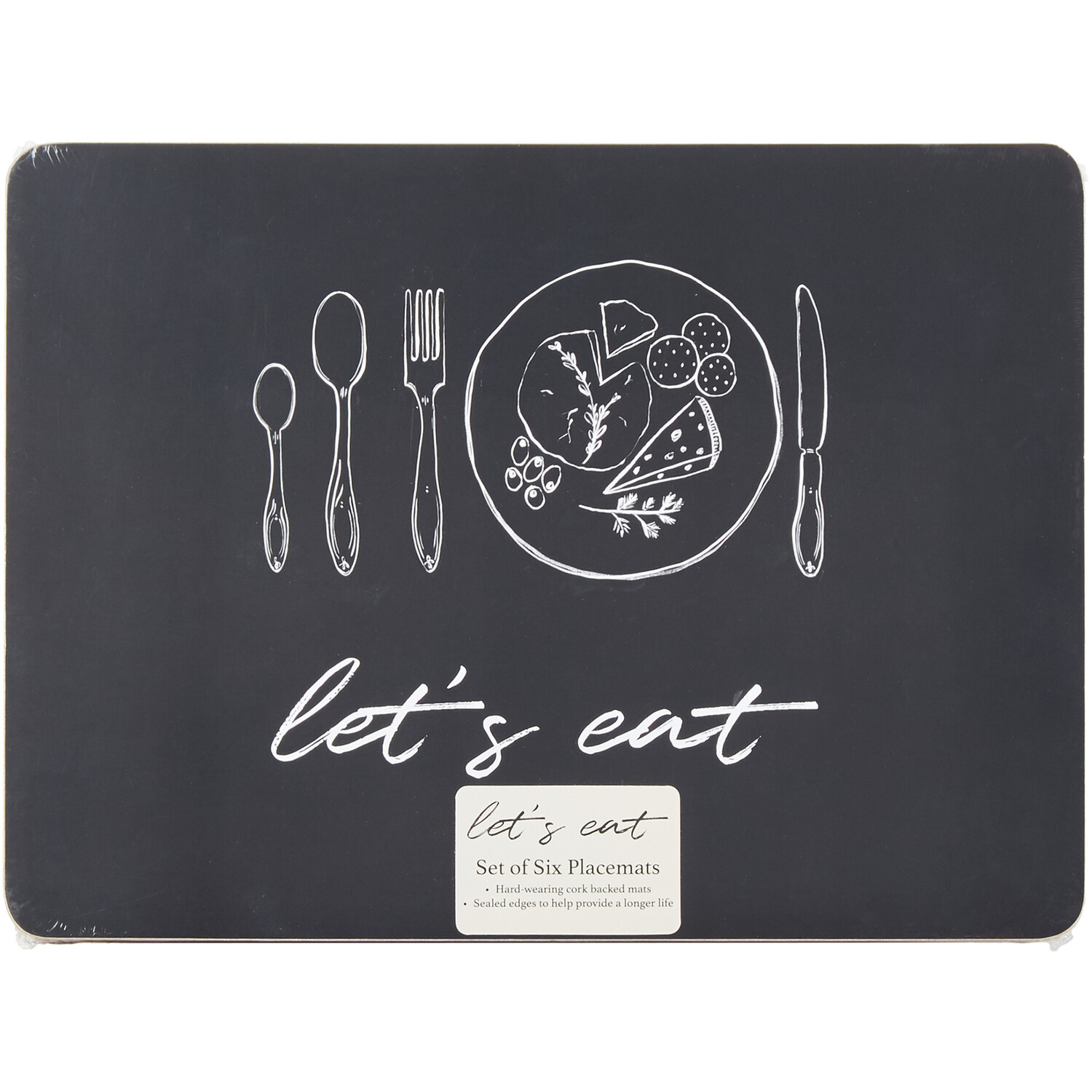 Pack of 6 Let's Eat Placemats - Black Image 1