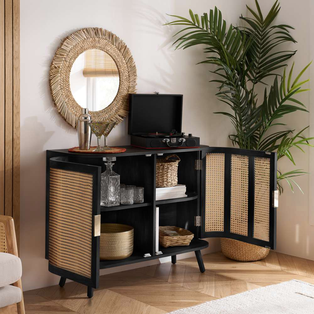 Birlea Noah 2 Door Black Rattan Sideboard Image 8
