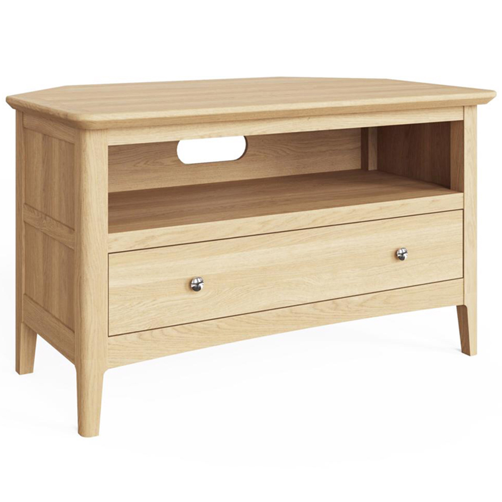 FWStyle Single Drawer Single Shelf Natural Oak Corner TV Unit Image 2