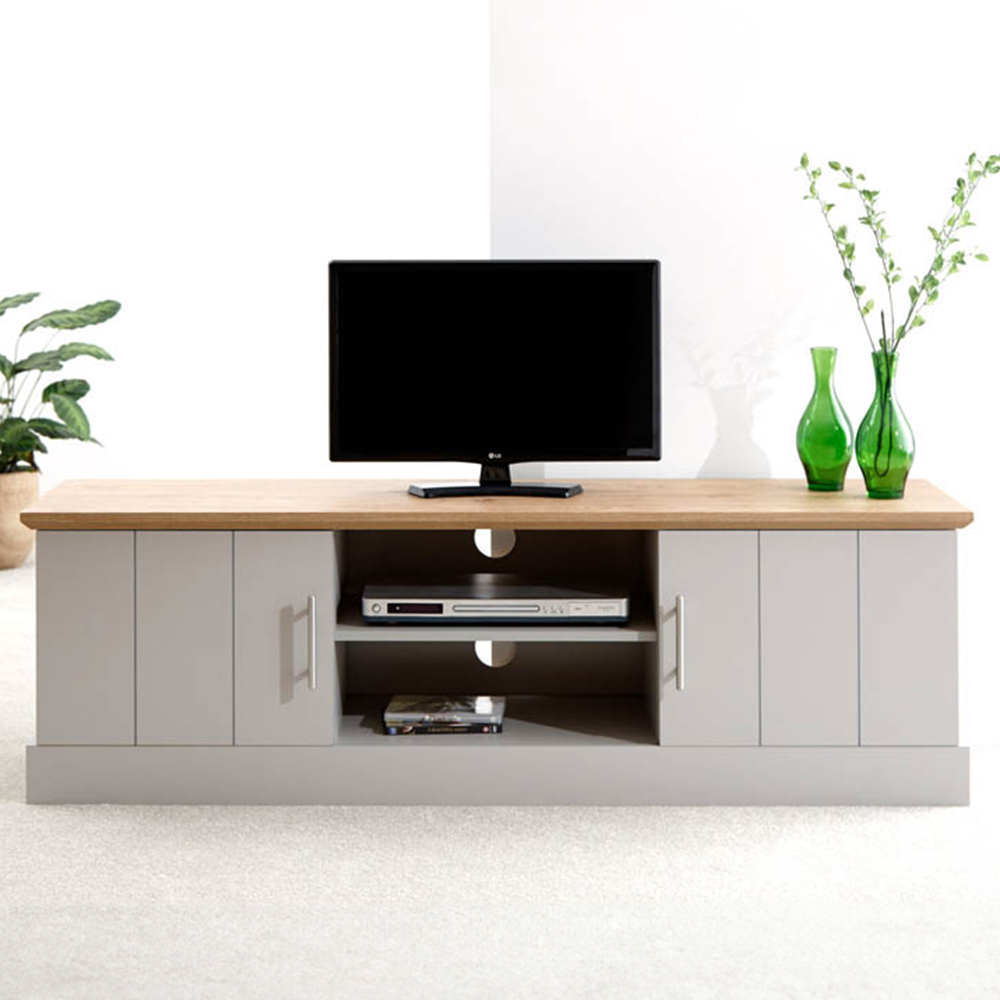 GFW Kendal 2 Door 2 Shelf Grey Large TV Unit Image 1