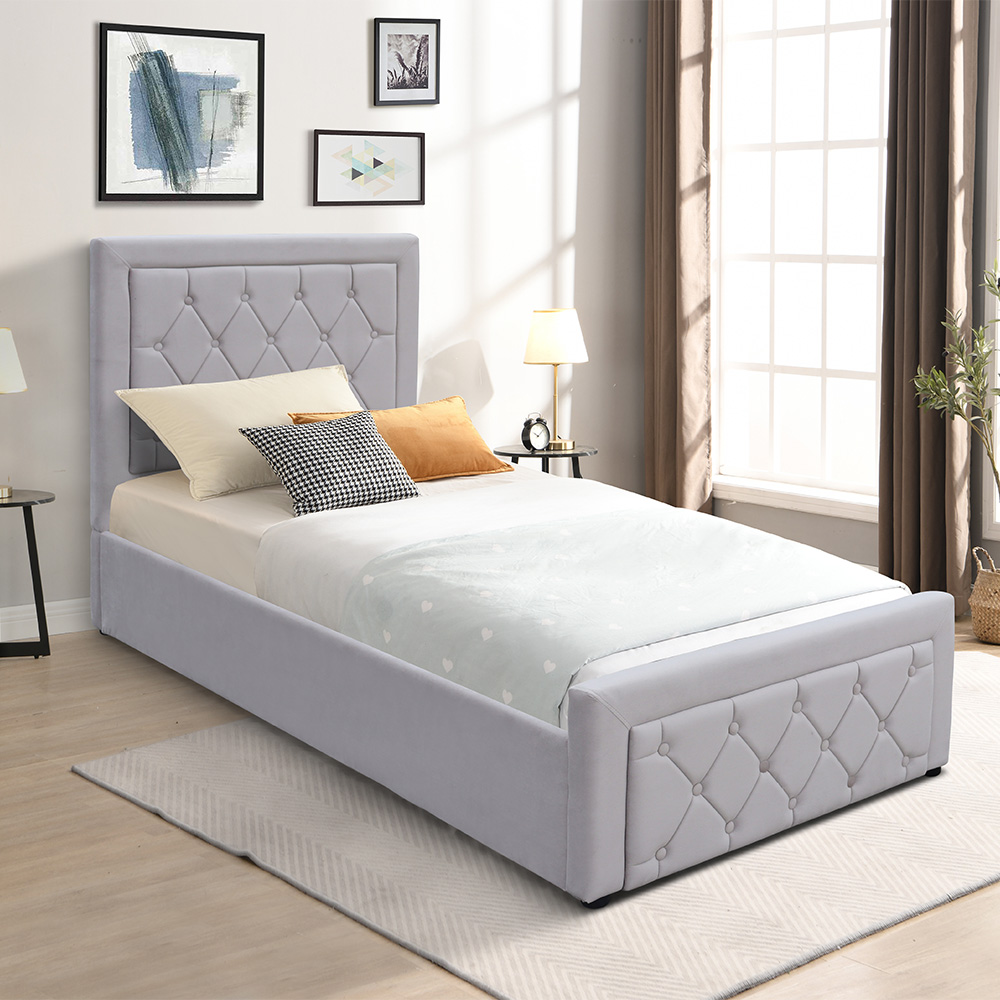 Kosy Koala Single Grey Velvet Tufted Gaslift Ottoman Bed with Mattress Image 5