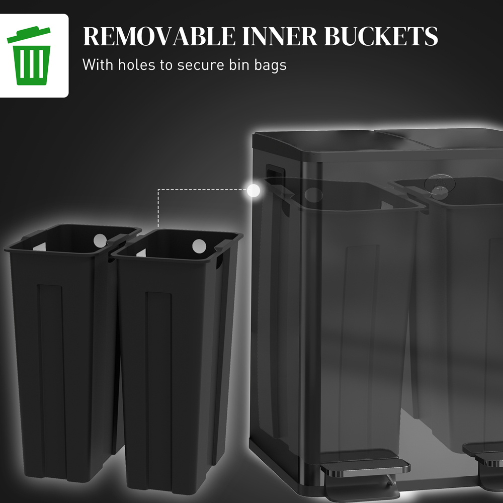 HOMCOM Black Dual Bin Pedal Bin 40L Image 7
