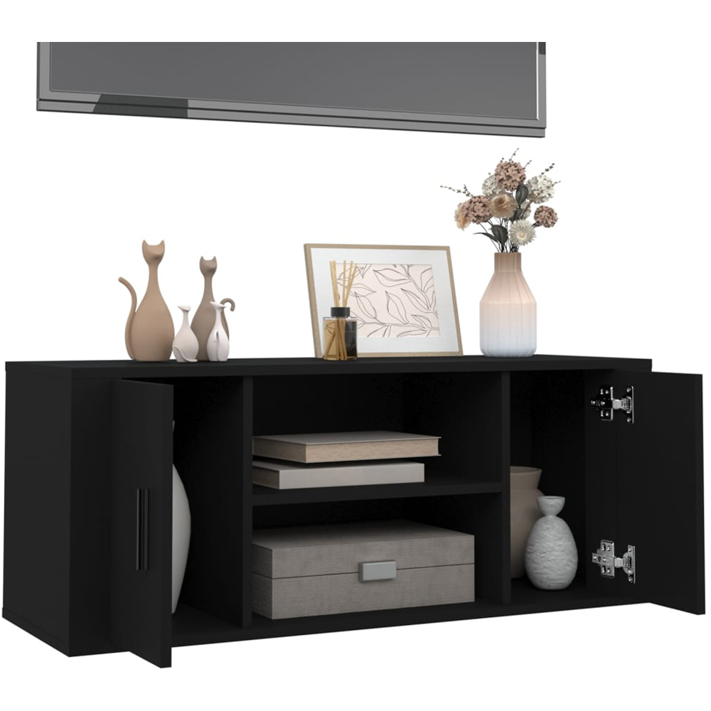 vidaXL 2 Door 2 Shelf Black Wooden TV Cabinet Image 7