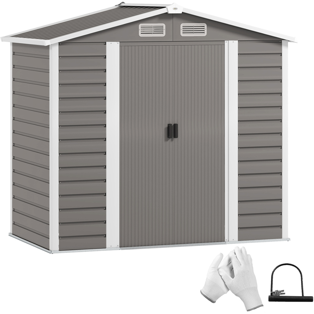 Outsunny 6.8 x 3.7ft Light Grey Metal Shed with Lock Image 3