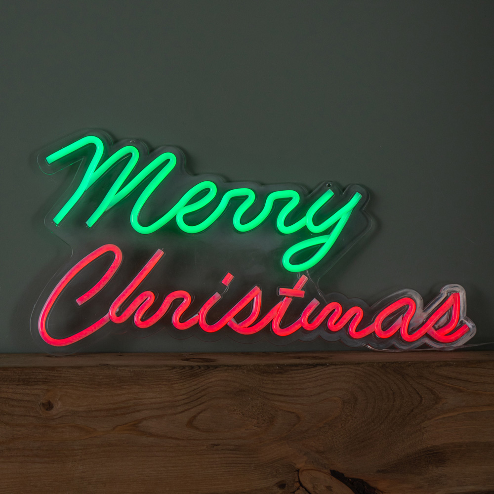 Samuel Alexander Green and Red LED Light Up Neon Merry Christmas Decoration Image 1