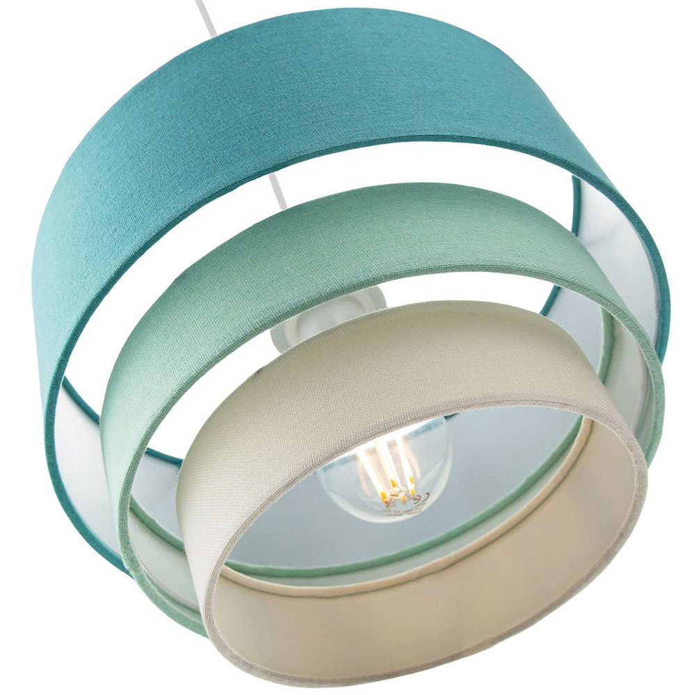 Happy Homewares 3 Tier Teal Duck Egg and Cream Linen Round Pendant Shade Image 3