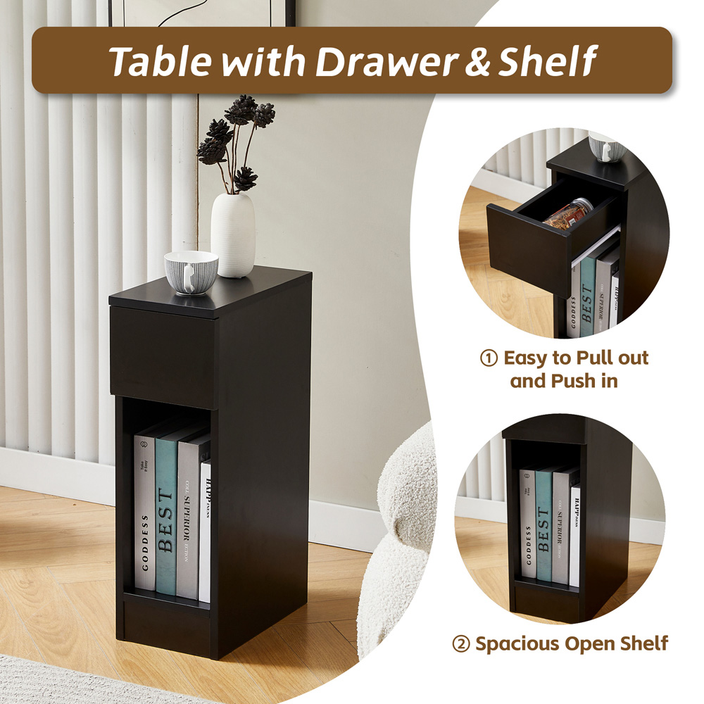 Brooklyn Ava Single Drawer Single Shelf Black Solid Wooden Bedside Table Image 4