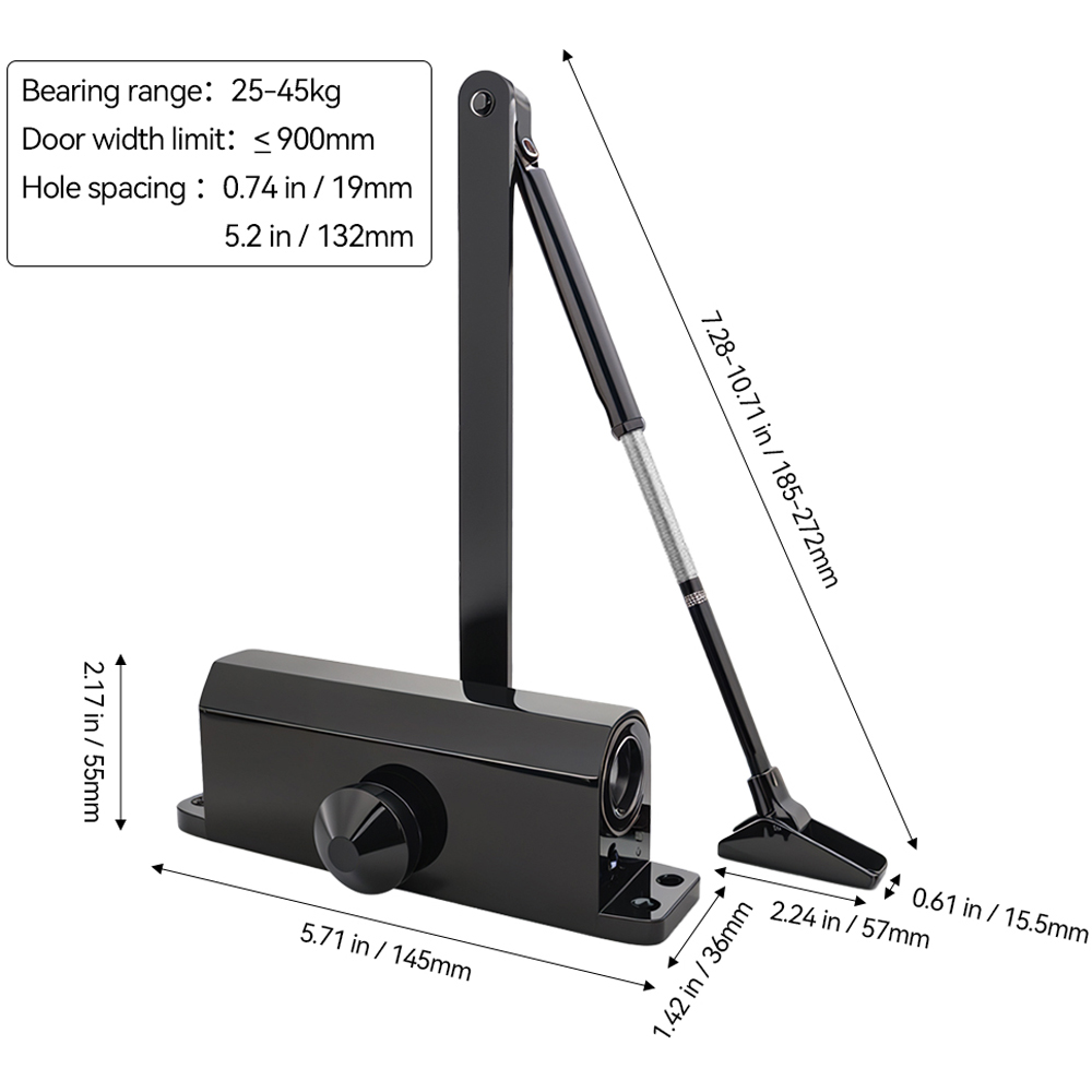 Living and Home Black Aluminium Alloy Automatic Overhead Door Closer Image 8
