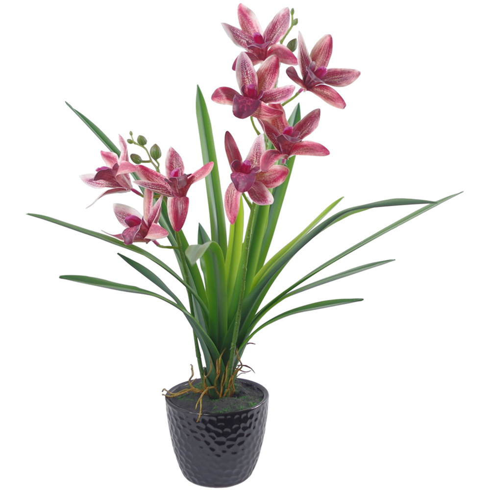 Leaf Large Dark Pink Artificial Orchid Plant in Ceramic Planter 50cm Image 1