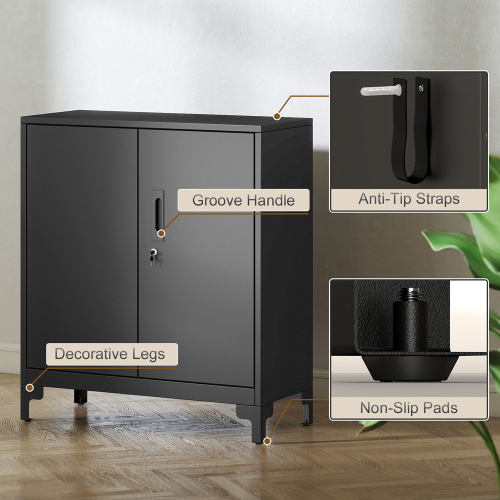 Portland 2 Door Black Metal Lockable Filing Cabinet with Keys Image 6
