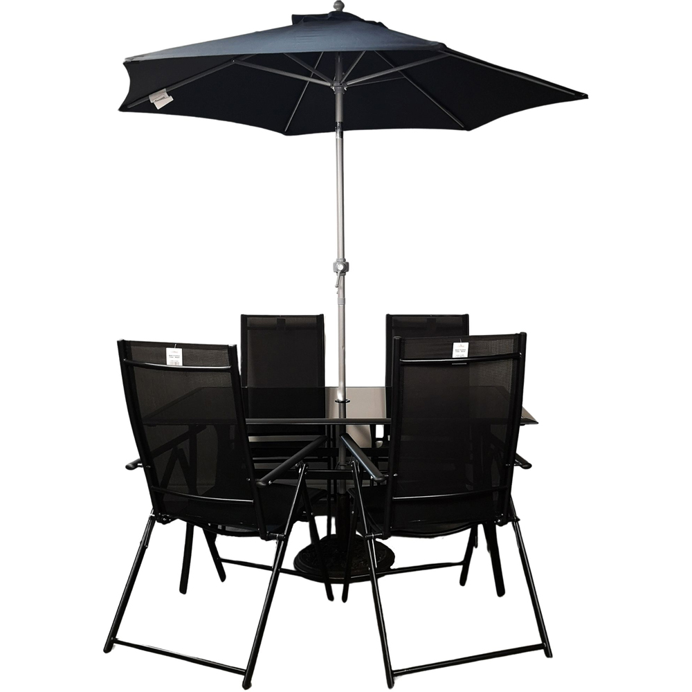 Samuel Alexander 4 Seater Rectangular Outdoor Recliner Dining Set with Black Parasol Image 2
