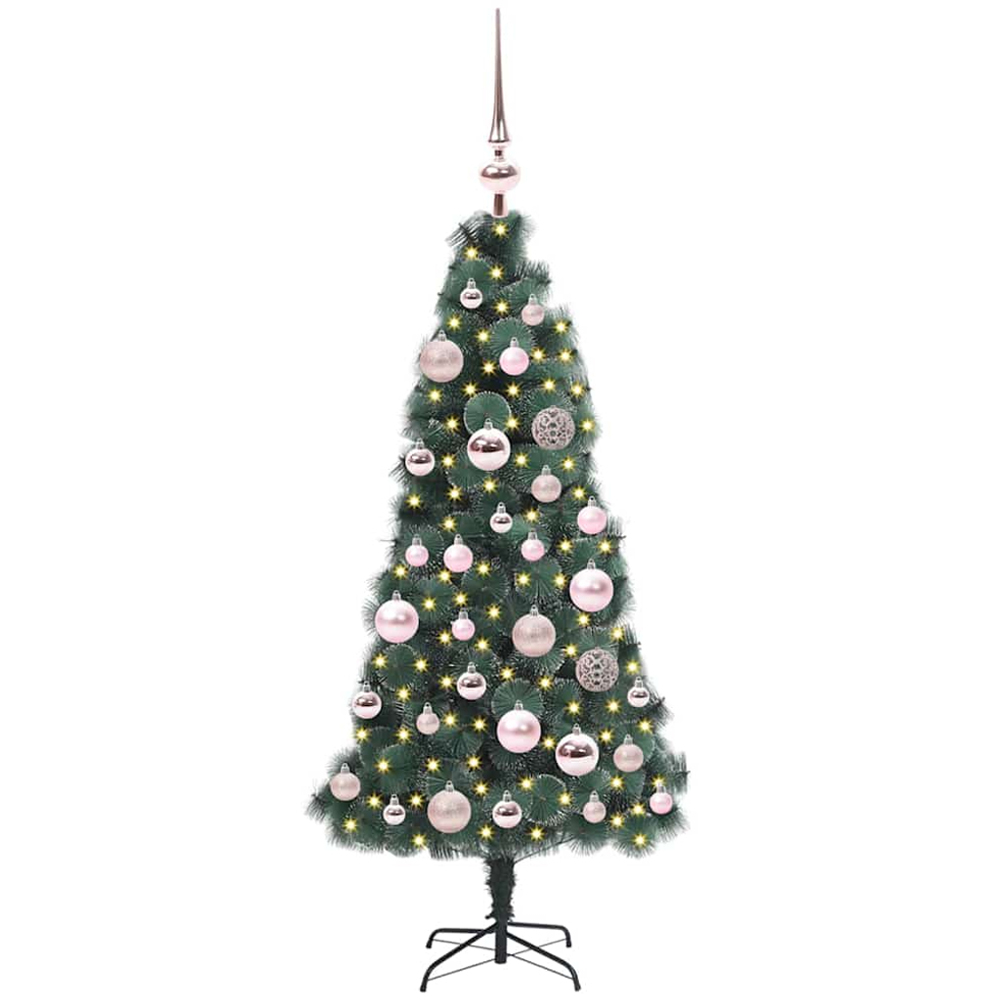 vidaXL Pre-Lit Pink Baubles Green Artificial Christmas Tree 4ft Image 1