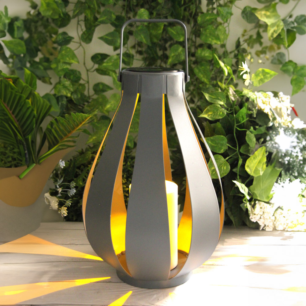 Callow Silver Solar Pear Shaped Lantern with LED Candle Image 3