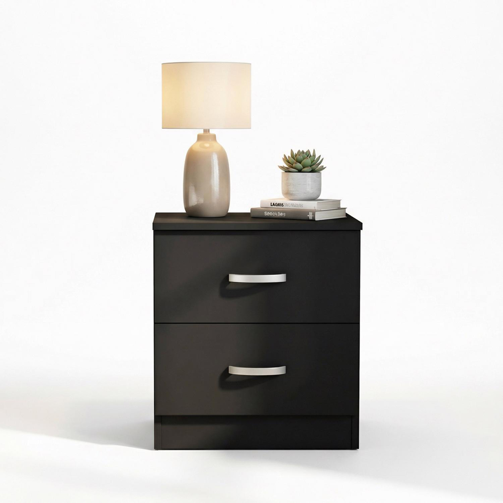 FWStyle Tunis 2 Drawer Matt Black Bedside Table Image 5